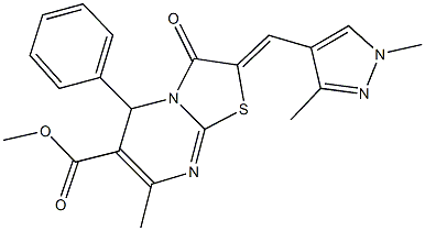 methyl 2-[(1,3-dimethyl-1H-pyrazol-4-yl)methylene]-7-methyl-3-oxo-5-phenyl-2,3-dihydro-5H-[1,3]thiazolo[3,2-a]pyrimidine-6-carboxylate Struktur