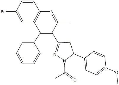 3-{1-acetyl-5-[4-(methyloxy)phenyl]-4,5-dihydro-1H-pyrazol-3-yl}-6-bromo-2-methyl-4-phenylquinoline Struktur