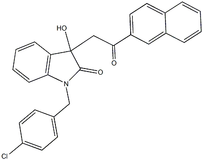 1-(4-chlorobenzyl)-3-hydroxy-3-[2-(2-naphthyl)-2-oxoethyl]-1,3-dihydro-2H-indol-2-one Struktur