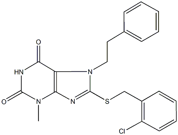 8-[(2-chlorobenzyl)sulfanyl]-3-methyl-7-(2-phenylethyl)-3,7-dihydro-1H-purine-2,6-dione Struktur