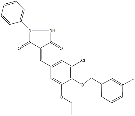 4-{3-chloro-5-ethoxy-4-[(3-methylbenzyl)oxy]benzylidene}-1-phenyl-3,5-pyrazolidinedione Struktur