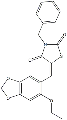 3-benzyl-5-[(6-ethoxy-1,3-benzodioxol-5-yl)methylene]-1,3-thiazolidine-2,4-dione Struktur