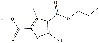 2-methyl 4-propyl 5-amino-3-methyl-2,4-thiophenedicarboxylate Struktur