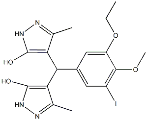 4-[(3-ethoxy-5-iodo-4-methoxyphenyl)(5-hydroxy-3-methyl-1H-pyrazol-4-yl)methyl]-3-methyl-1H-pyrazol-5-ol Struktur