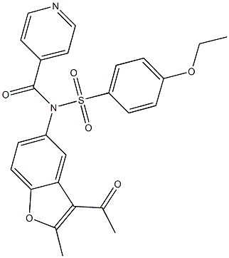 N-(3-acetyl-2-methyl-1-benzofuran-5-yl)-4-ethoxy-N-isonicotinoylbenzenesulfonamide Struktur