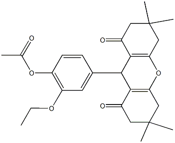 2-ethoxy-4-(3,3,6,6-tetramethyl-1,8-dioxo-2,3,4,5,6,7,8,9-octahydro-1H-xanthen-9-yl)phenyl acetate Struktur