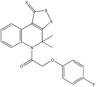 5-[(4-fluorophenoxy)acetyl]-4,4-dimethyl-4,5-dihydro-1H-[1,2]dithiolo[3,4-c]quinoline-1-thione Struktur