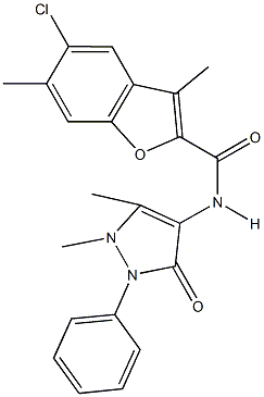 5-chloro-N-(1,5-dimethyl-3-oxo-2-phenyl-2,3-dihydro-1H-pyrazol-4-yl)-3,6-dimethyl-1-benzofuran-2-carboxamide Struktur