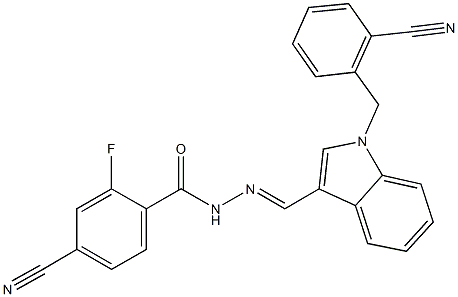 4-cyano-N'-{[1-(2-cyanobenzyl)-1H-indol-3-yl]methylene}-2-fluorobenzohydrazide Struktur