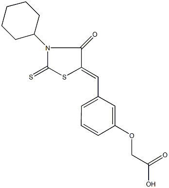 {3-[(3-cyclohexyl-4-oxo-2-thioxo-1,3-thiazolidin-5-ylidene)methyl]phenoxy}acetic acid Struktur