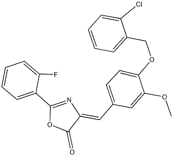 4-{4-[(2-chlorobenzyl)oxy]-3-methoxybenzylidene}-2-(2-fluorophenyl)-1,3-oxazol-5(4H)-one Struktur