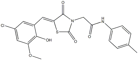 2-[5-(5-chloro-2-hydroxy-3-methoxybenzylidene)-2,4-dioxo-1,3-thiazolidin-3-yl]-N-(4-methylphenyl)acetamide Struktur