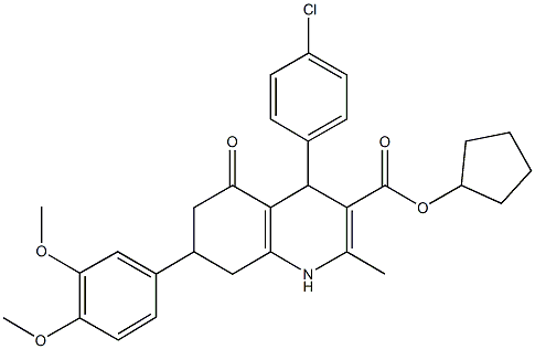 cyclopentyl 4-(4-chlorophenyl)-7-(3,4-dimethoxyphenyl)-2-methyl-5-oxo-1,4,5,6,7,8-hexahydro-3-quinolinecarboxylate Struktur