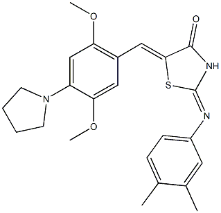 5-[2,5-dimethoxy-4-(1-pyrrolidinyl)benzylidene]-2-[(3,4-dimethylphenyl)imino]-1,3-thiazolidin-4-one Struktur