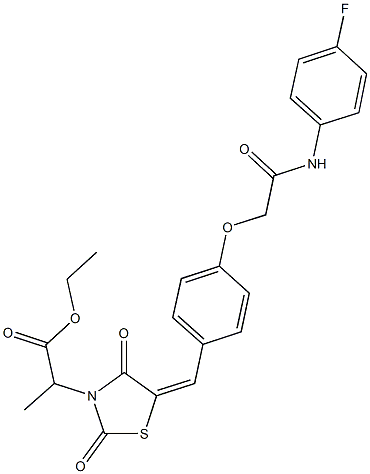 ethyl 2-(5-{4-[2-(4-fluoroanilino)-2-oxoethoxy]benzylidene}-2,4-dioxo-1,3-thiazolidin-3-yl)propanoate Struktur