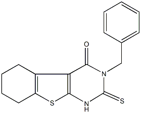 3-benzyl-2-sulfanyl-5,6,7,8-tetrahydro[1]benzothieno[2,3-d]pyrimidin-4(3H)-one Struktur