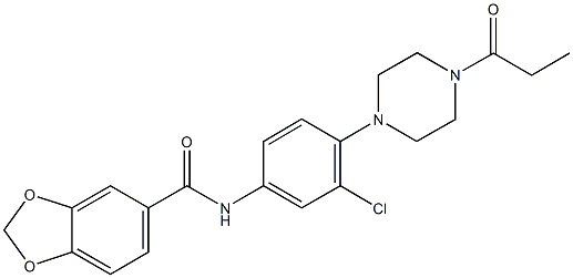 N-[3-chloro-4-(4-propionyl-1-piperazinyl)phenyl]-1,3-benzodioxole-5-carboxamide Struktur