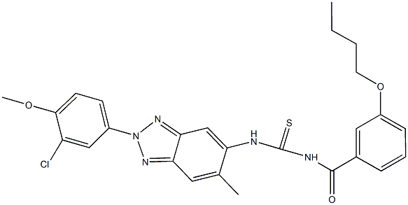 N-(3-butoxybenzoyl)-N'-[2-(3-chloro-4-methoxyphenyl)-6-methyl-2H-1,2,3-benzotriazol-5-yl]thiourea Struktur