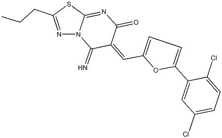 6-{[5-(2,5-dichlorophenyl)-2-furyl]methylene}-5-imino-2-propyl-5,6-dihydro-7H-[1,3,4]thiadiazolo[3,2-a]pyrimidin-7-one Struktur