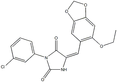 3-(3-chlorophenyl)-5-[(6-ethoxy-1,3-benzodioxol-5-yl)methylene]-2,4-imidazolidinedione Struktur