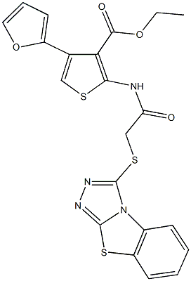 ethyl 4-(2-furyl)-2-{[([1,2,4]triazolo[3,4-b][1,3]benzothiazol-3-ylsulfanyl)acetyl]amino}-3-thiophenecarboxylate Struktur