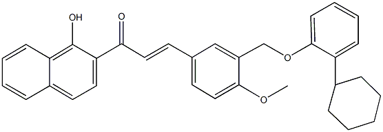 3-{3-[(2-cyclohexylphenoxy)methyl]-4-methoxyphenyl}-1-(1-hydroxy-2-naphthyl)-2-propen-1-one Struktur