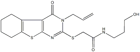 2-[(3-allyl-4-oxo-3,4,5,6,7,8-hexahydro[1]benzothieno[2,3-d]pyrimidin-2-yl)sulfanyl]-N-(3-hydroxypropyl)acetamide Struktur