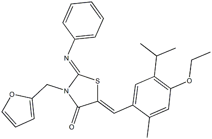 5-(4-ethoxy-5-isopropyl-2-methylbenzylidene)-3-(2-furylmethyl)-2-(phenylimino)-1,3-thiazolidin-4-one Struktur