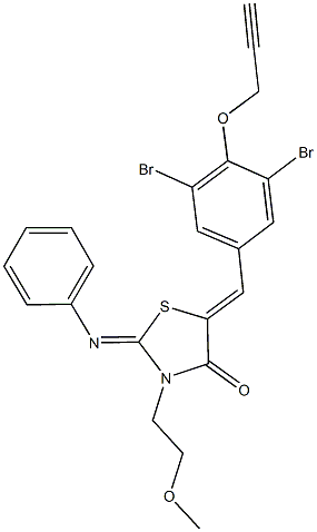 5-[3,5-dibromo-4-(2-propynyloxy)benzylidene]-3-(2-methoxyethyl)-2-(phenylimino)-1,3-thiazolidin-4-one Struktur