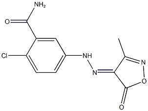 2-chloro-5-[2-(3-methyl-5-oxo-4(5H)-isoxazolylidene)hydrazino]benzamide Struktur