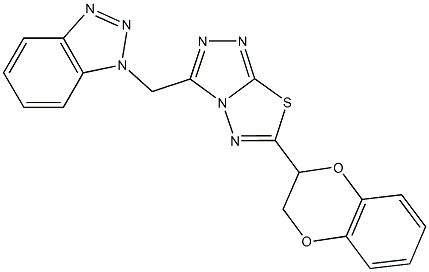 1-{[6-(2,3-dihydro-1,4-benzodioxin-2-yl)[1,2,4]triazolo[3,4-b][1,3,4]thiadiazol-3-yl]methyl}-1H-1,2,3-benzotriazole Struktur