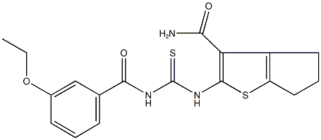 2-({[(3-ethoxybenzoyl)amino]carbothioyl}amino)-5,6-dihydro-4H-cyclopenta[b]thiophene-3-carboxamide Struktur