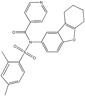 N-isonicotinoyl-2,4-dimethyl-N-(6,7,8,9-tetrahydrodibenzo[b,d]furan-2-yl)benzenesulfonamide Struktur