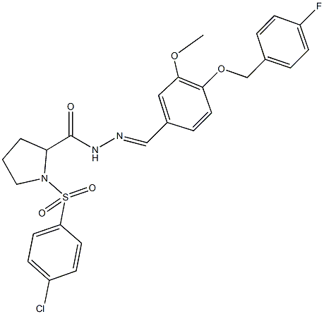 1-[(4-chlorophenyl)sulfonyl]-N'-{4-[(4-fluorobenzyl)oxy]-3-methoxybenzylidene}-2-pyrrolidinecarbohydrazide Struktur