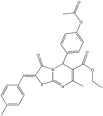 ethyl 5-[4-(acetyloxy)phenyl]-7-methyl-2-(4-methylbenzylidene)-3-oxo-2,3-dihydro-5H-[1,3]thiazolo[3,2-a]pyrimidine-6-carboxylate Struktur