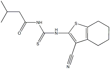 N-(3-cyano-4,5,6,7-tetrahydro-1-benzothien-2-yl)-N'-(3-methylbutanoyl)thiourea Struktur