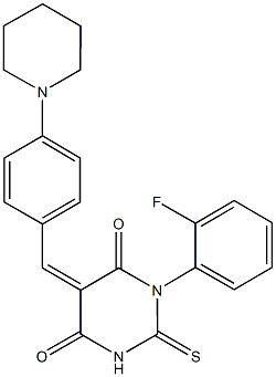 1-(2-fluorophenyl)-5-[4-(1-piperidinyl)benzylidene]-2-thioxodihydro-4,6(1H,5H)-pyrimidinedione Struktur