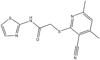 2-[(3-cyano-4,6-dimethyl-2-pyridinyl)sulfanyl]-N-(1,3-thiazol-2-yl)acetamide Struktur