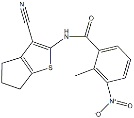 N-(3-cyano-5,6-dihydro-4H-cyclopenta[b]thien-2-yl)-3-nitro-2-methylbenzamide Struktur