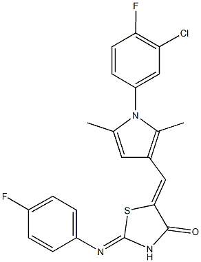 5-{[1-(3-chloro-4-fluorophenyl)-2,5-dimethyl-1H-pyrrol-3-yl]methylene}-2-[(4-fluorophenyl)imino]-1,3-thiazolidin-4-one Struktur