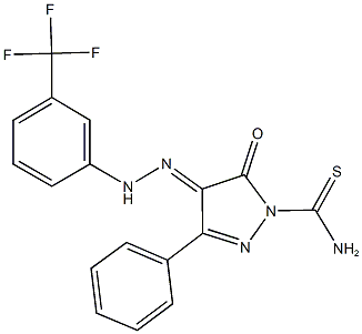 5-oxo-3-phenyl-4-{[3-(trifluoromethyl)phenyl]hydrazono}-4,5-dihydro-1H-pyrazole-1-carbothioamide Struktur