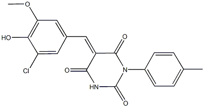 5-(3-chloro-4-hydroxy-5-methoxybenzylidene)-1-(4-methylphenyl)-2,4,6(1H,3H,5H)-pyrimidinetrione Struktur