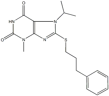 7-isopropyl-3-methyl-8-[(3-phenylpropyl)sulfanyl]-3,7-dihydro-1H-purine-2,6-dione Struktur