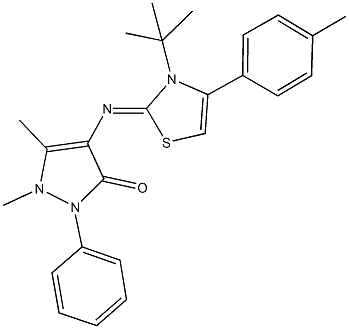 4-[(3-tert-butyl-4-(4-methylphenyl)-1,3-thiazol-2(3H)-ylidene)amino]-1,5-dimethyl-2-phenyl-1,2-dihydro-3H-pyrazol-3-one Struktur