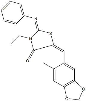 3-ethyl-5-[(6-methyl-1,3-benzodioxol-5-yl)methylene]-2-(phenylimino)-1,3-thiazolidin-4-one Struktur