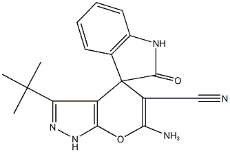 6-amino-5-cyano-3-(tert-butyl)-1',2,3',4-tetrahydrospiro[pyrano[2,3-c]pyrazole-4,3'-(2'H)-indol-2-one] Struktur