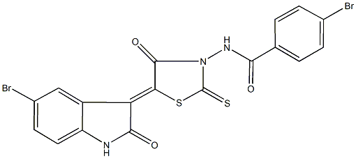 4-bromo-N-[5-(5-bromo-2-oxo-1,2-dihydro-3H-indol-3-ylidene)-4-oxo-2-thioxo-1,3-thiazolidin-3-yl]benzamide Struktur