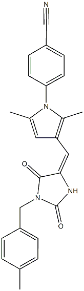 4-(2,5-dimethyl-3-{[1-(4-methylbenzyl)-2,5-dioxo-4-imidazolidinylidene]methyl}-1H-pyrrol-1-yl)benzonitrile Struktur