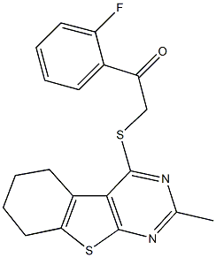 1-(2-fluorophenyl)-2-[(2-methyl-5,6,7,8-tetrahydro[1]benzothieno[2,3-d]pyrimidin-4-yl)sulfanyl]ethanone Struktur