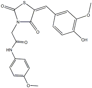 2-[5-(4-hydroxy-3-methoxybenzylidene)-2,4-dioxo-1,3-thiazolidin-3-yl]-N-(4-methoxyphenyl)acetamide Struktur